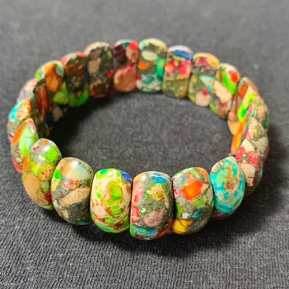 19mm Jasper Chakra Stretch Bead Bracelet - Picture 6 of 8